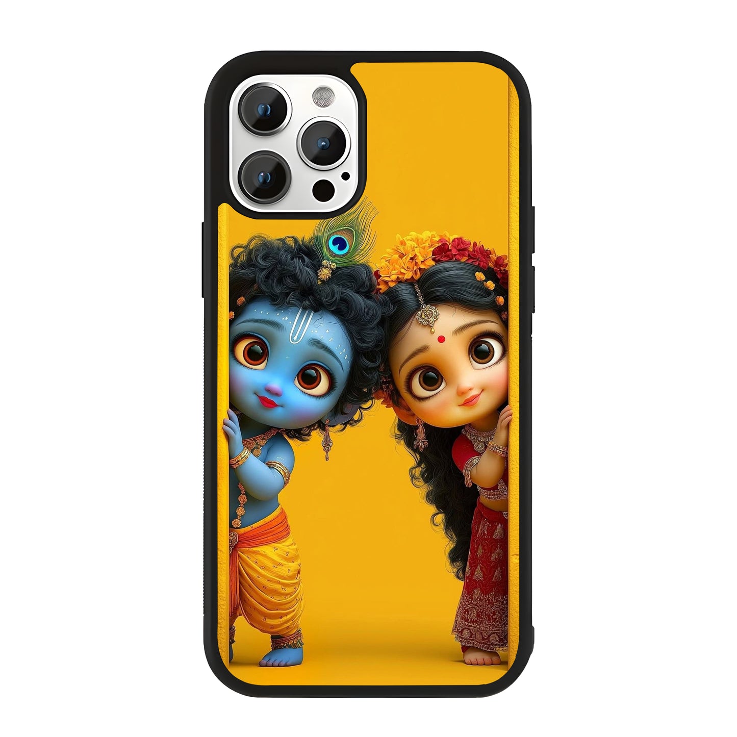 Radha Krishna Chibi Art Glass Case