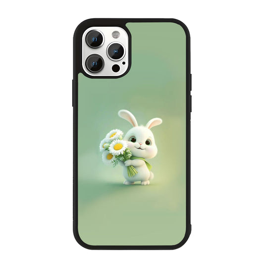 Adorable Bunny with Flowers Glass Case